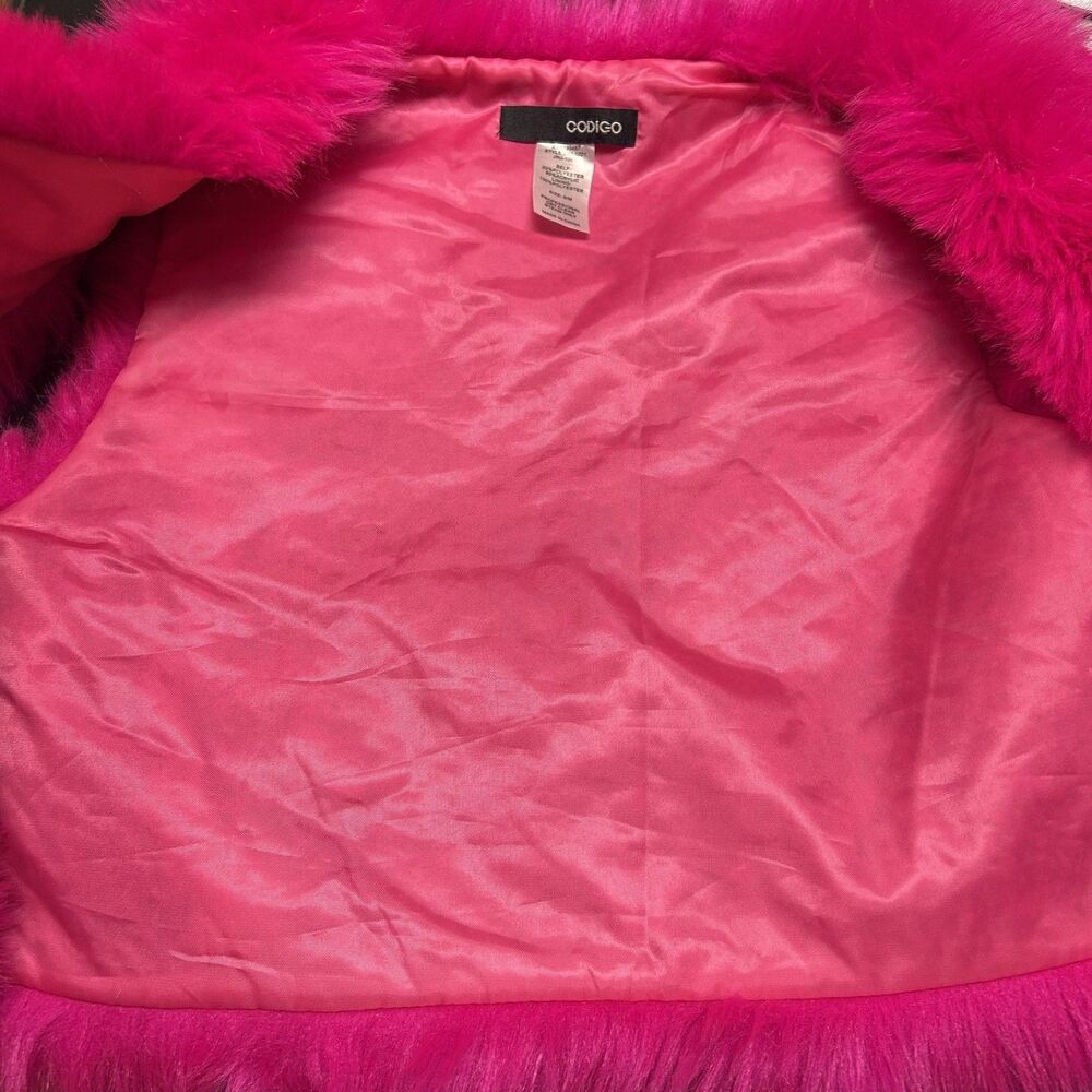 Hot Pink Faux Fur Vest Women S/M CODIGO Cropped Open Front Statement - Picture 8 of 8